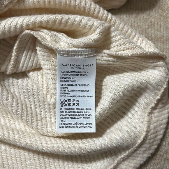 AE Heather Cream Crewneck Soft Plush Ribbed Long Sleeve Tee - Picture 15 of 16